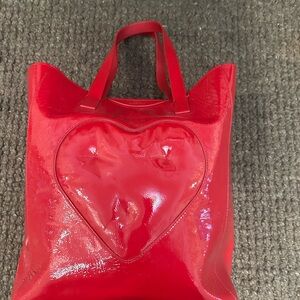 Anya Hindmarch red patent leather heart design tote